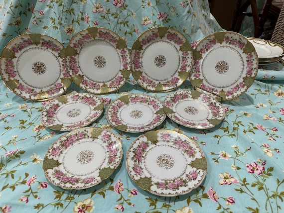 Vintage French Limoges Plates with Pink Roses Gift for Mother