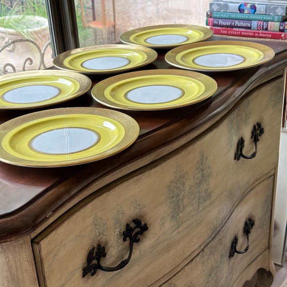 Antique Gold Rimmed Dinner Plates Set Neoclassic Circa 1910 Gift for Bride