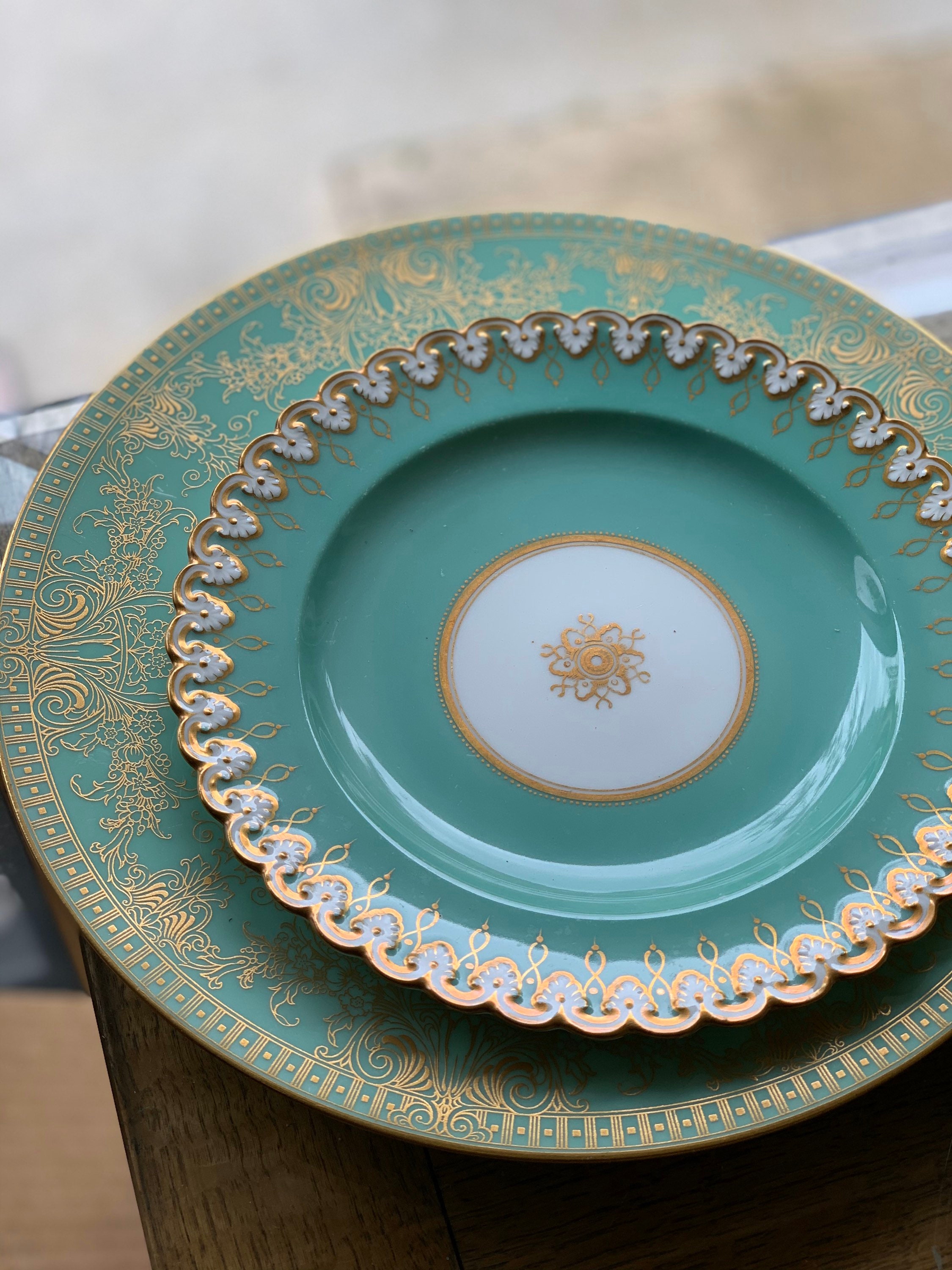 4Pc Antique Mint Green Dinner Plate Set Etsy