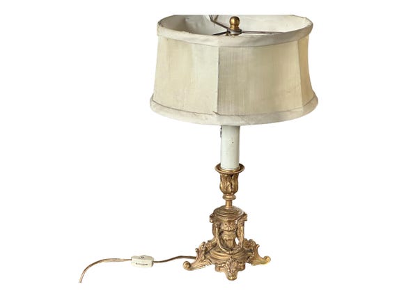Vintage Bronze French Candlestick Lamp with Custom Silk Shade 15 Inch Gilded Table Light