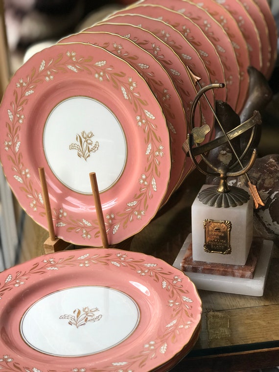 12 Royal Worcester Luncheon Plates Ceres Pink Pattern Gold Etsy