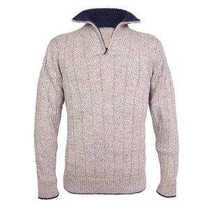 Men's Sweater Alpaca Wool Zip Neck Jumper, Beige. Warm Knit Ethical ...