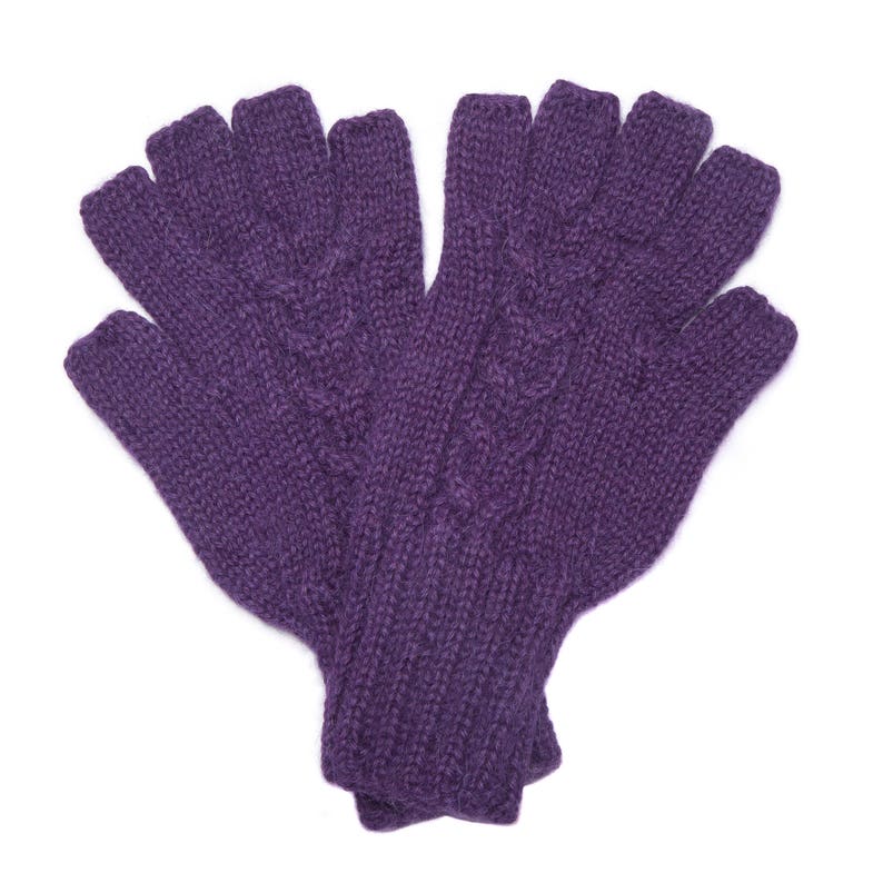 Gloves, fingerless, 'half finger', 100% alpaca wool, Hand knitted, warm winter mittens, Fair trade, Ethical gift, plastic free, eco knit Purple
