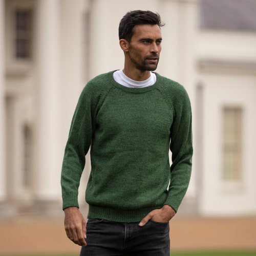 Wool Jumper Men's 100% Alpaca. Green 