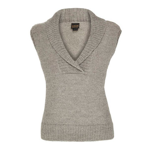 Image of % Alpaca Vest, Grey, Sleeveless Jumper, Sweater, Shawl Collar Pullover