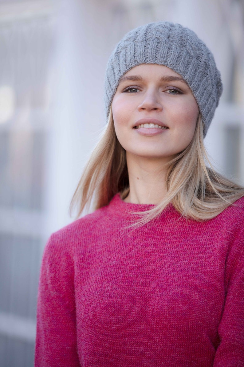 Alpaca Cable knit Beanie, Hand knitted, 100% Alpaca Wool Toque, Winter Alpaca Wool Hat, Ethical, Fair Trade Gift, Plastic free image 8