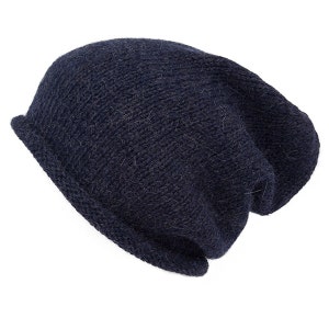 Alpaca Slouch Beanie Hand knitted, 100% Alpaca Wool Toque, Winter Alpaca Wool Slouchy Hat, Ethical, Plastic Free, Fair trade gift, Mamacha Blue