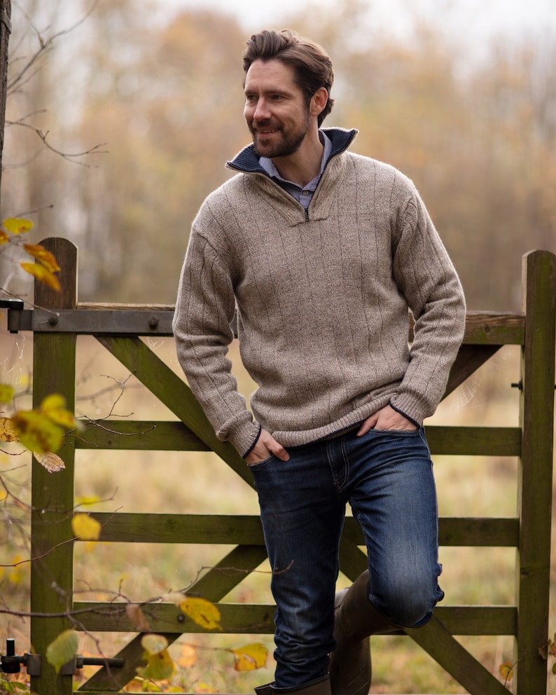 Men's Sweater Alpaca Wool Zip Neck 