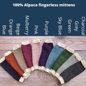 100% Alpaca Fingerless Mittens, Hand warmers, Wool knit Gloves, Wrist warmers, Fair trade, ethical gift, eco friendly, plastic free, warm image 3