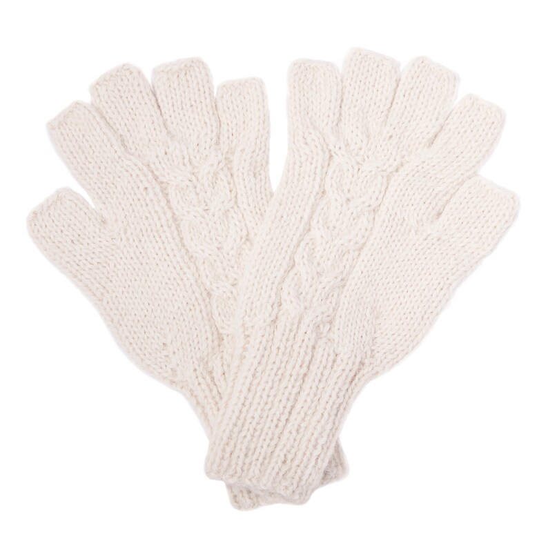 Gloves, fingerless, 'half finger', 100% alpaca wool, Hand knitted, warm winter mittens, Fair trade, Ethical gift, plastic free, eco knit White