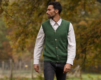 Vest, Knitted, 100% Alpaca Wool, Men's Sleeveless Sweater
