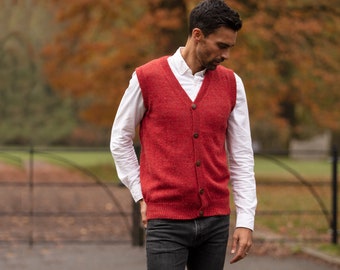 Men's 100% Alpaca Wool Vest, Knitted V-neck Sleeveless Sweater
