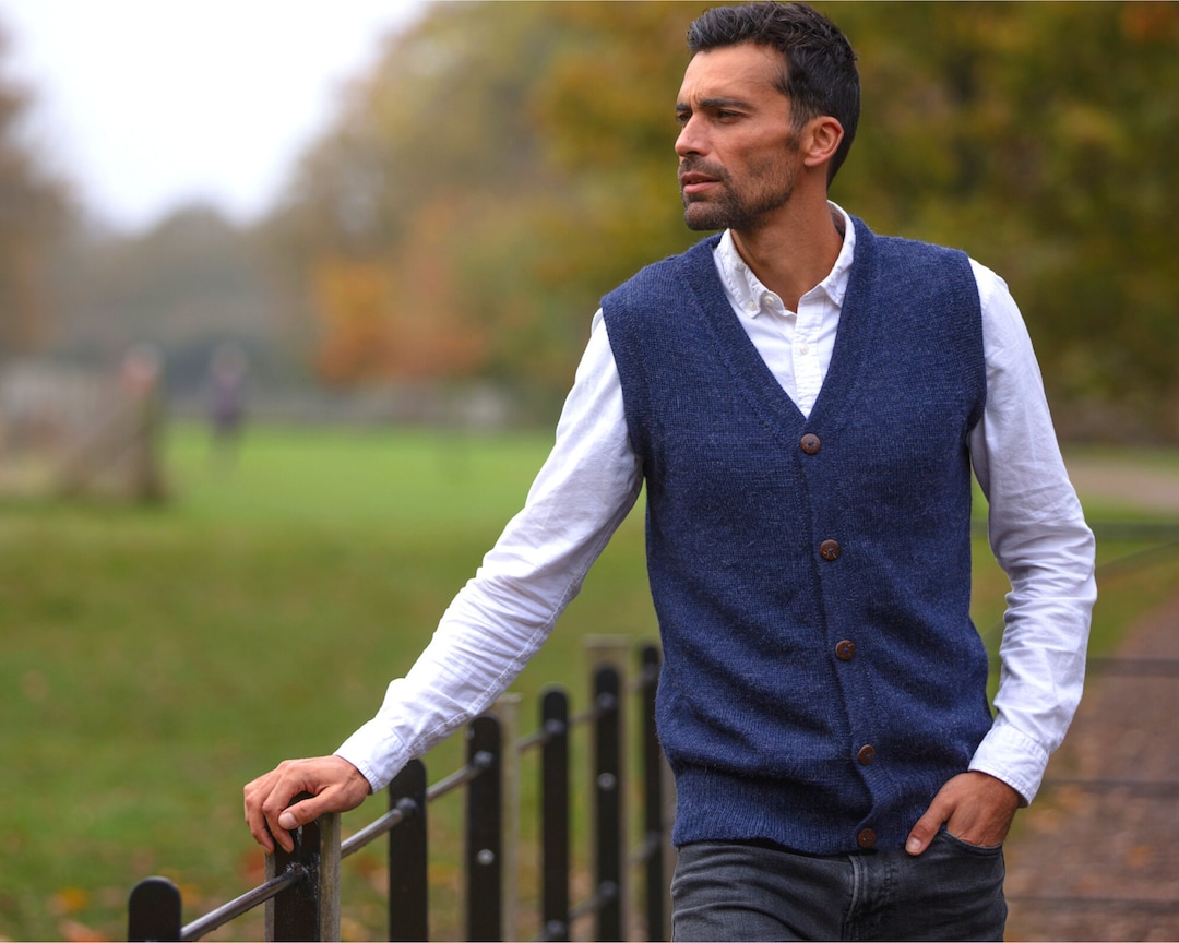 Vest, Knitted, 100% Alpaca Wool, Men's Sleeveless Sweater