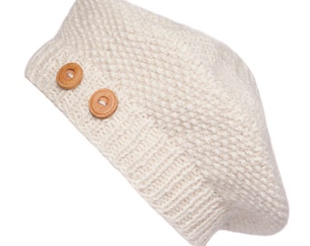 Beret Hat, Slouch Tam Beanie, 100% Alpaca, Hand Knitted 