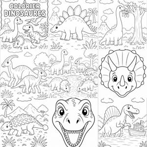 Dinosaur coloring book for kids ages 3-6 | Easy coloring pages | printables PDF 8.5x11 | instant download | preschool activity book image 2