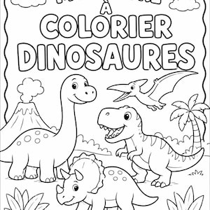 Dinosaur coloring book for kids ages 3-6 | Easy coloring pages | printables PDF 8.5x11 | instant download | preschool activity book image 1
