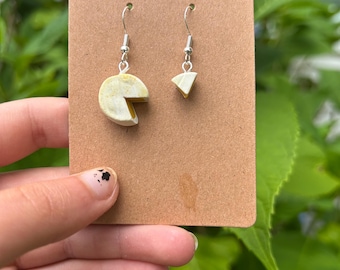 Mini Cheese Wheel Dangle Earrings - Polymer Clay and Sterling Silver Hooks