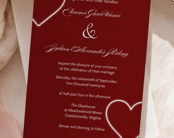 Red Wedding Invitation Template, Elegant Heart Design, Editable Canva Invite (Digital Download)