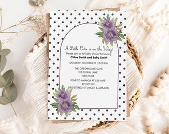 Editable Purple Wildflower Baby Shower Invite, Printable 5x7 Arch Elegant Invitation Canva Template