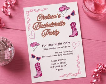 Editable Pink Cowgirl Bachelorette Party Invitation Printable Digital Download 5x7