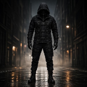 Taktisk Techwear-jacka och Cargobyxor Set | Cyberpunk-dräkt med spänne | Dystopisk Streetwear | Stridsutrustning för män