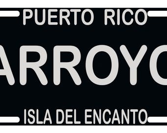 Bandiera di Porto Rico Arroyo Municipio Segno Targa Boricua Emblema Isla Del Encanto Nero 6" X 12" pollici Versione Patriottica