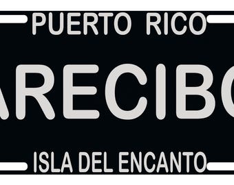Puerto Rico Flag Arecibo Municipio Sign License Plate Boricua Emblem Isla Del Encanto Black 6" X 12" Inches  Patriotic Version