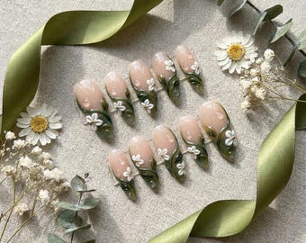 3D Botanical Vine Almond Press on Nails