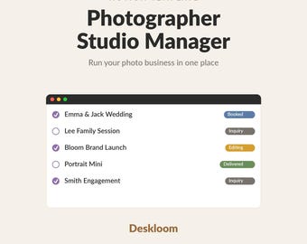 Fotograf Studio Manger Notion Template | Kunden-CRM & Buchungspipeline | Fotografie Geschäft Digitaler Download