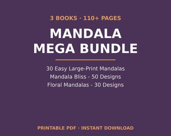 Méga lot de mandalas à colorier, plus de 110 pages, facile, floral (téléchargement PDF)