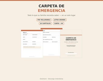Carpeta de Emergencia Letra Grande, PDF Rellenable, Organizador Documentos Importantes Familia, Personas Mayores, Descarga Digital