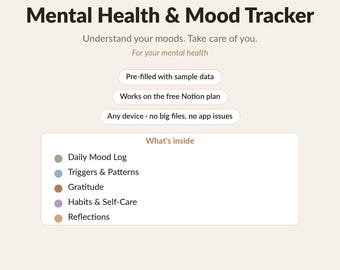 Psychische Gesundheit und Stimmung Tracker | Notion Vorlage | Tägliches Stimmungs Journal, Dankbarkeit und Selbstfürsorge | Digitaler Download