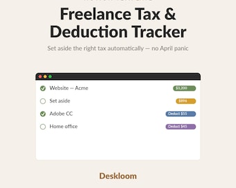Freiberufliche Steuer-Tracker-Notion-Vorlage | Selbstständiges Einkommens- und Abzugslogbuch mit Steuerschätzung | Digitaler Download