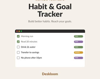 Notion Habit Tracker Template | Goal Planner, Daily Productivity (Digital Download)