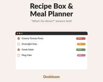 Rezeptbox und Essensplaner Notion Template | Wöchentlicher Essensplan & Rezept-Organizer | Küche Digitaler Download