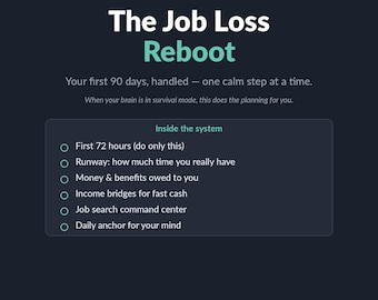 Job-Loss Notfallplan | Notion System | Laid Off Survival Kit, Cash Runway, Vorteile & Jobsuche Kommandozentrum | Digitaler Download
