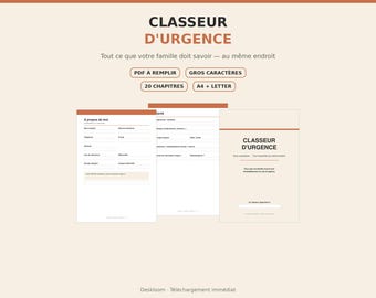 Classeur en Cas d'Urgence Gros Caractères, PDF à Remplir, Organisateur Documents Importants Famille Seniors, Téléchargement Numérique