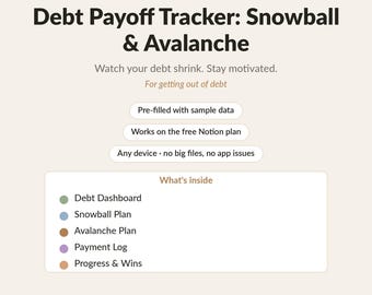 Debt Payoff Tracker | Notion Vorlage | Verschuldung Schneeball und Lawine, Zahlungslog und Fortschritts-Dashboard | Digitaler Download