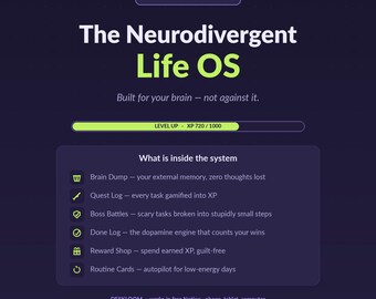 ADHS Planer Notion | Neurodiversent Life OS | Gamifiziertes Aufgaben- & Dopamin-System für ADHS, Dysfunktion, Fokus | Digital