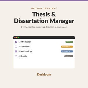 Sjabloon voor scriptie- en proefschriftplanner | Hoofdstuktracker en onderzoeksbronmanager | Afgestudeerde download voor studenten