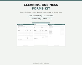 Kit de formulaires commerciaux de nettoyage, calcul automatique de la facture, réception des clients, contrat (PDF à remplir)