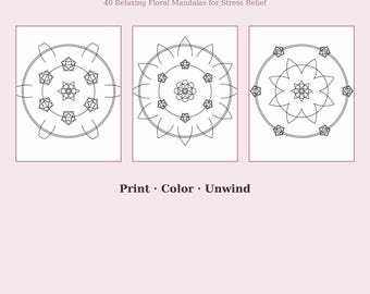 Livre de coloriage mandala floral | 40 pages de fleurs relaxantes (téléchargement PDF)