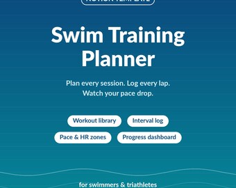Schwimmtraining Planer Notion Template | Schwimmen & Triangle Workout-Tracker, Tempo- und Herzfrequenz-Zonen, Fortschritts-Dashboard