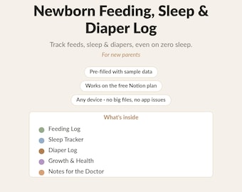 Neugeborenes füttertes Schlaf- und Windelbuch | Notion Vorlage | Baby Tracker für neue Eltern, Feeds, Nickerchen und Wachstum | Digitaler Download