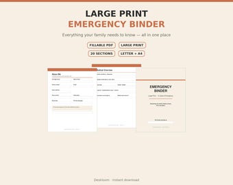 Reliure d'urgence en gros caractères, classeur médical PDF à remplir (en cas d'urgence)