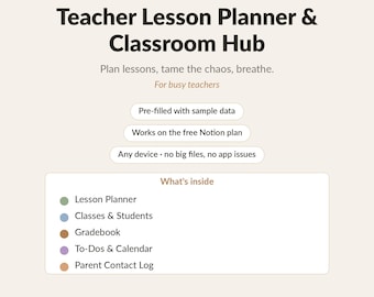 Lehrer-Unterrichtsplaner und Klassenzimmer-Drehscheibe | Notion Vorlage | Unterrichtspläne, Notenbuch, Schüler- und Eltern-Tracker | Digitaler Download