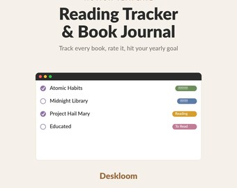 Reading Tracker and Book Journal Notion Vorlage | Lesetagebuch & Bücherregal mit Bewertungen | Buchliebhaber Digitaler Download