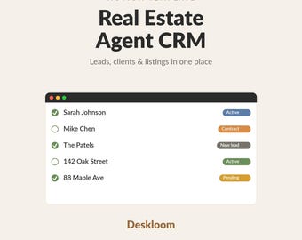Makler crm Notion Vorlage | Bleinen Sie auf dem Laufenden | Realtor Business Digitaler Download
