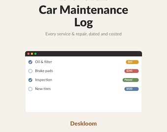 Auto Wartung Notion Vorlage | Fahrzeug Service & Reparatur Geschichte Tracker | Auto-Digital-Download