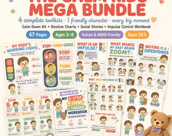 Autism Visual Support Mega Bundle | Calm Down Kit Social Stories Routine Charts Impulse Control | ADHD Kids Printable | Therapist SPED